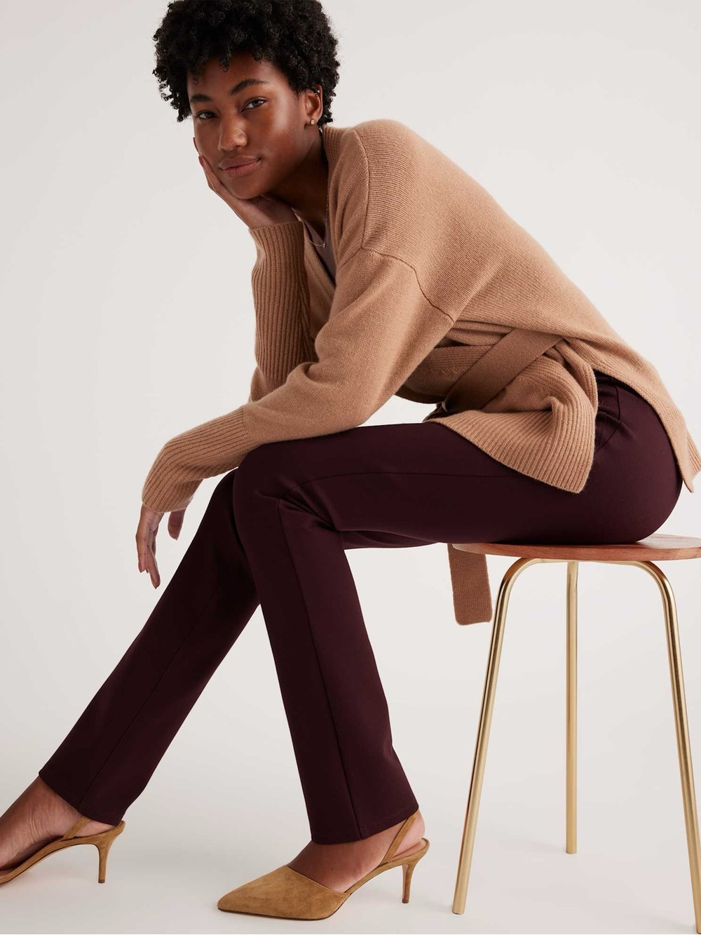 Quince Ultra-Stretch Ponte Straight Leg Pants - Burgundy - size Small